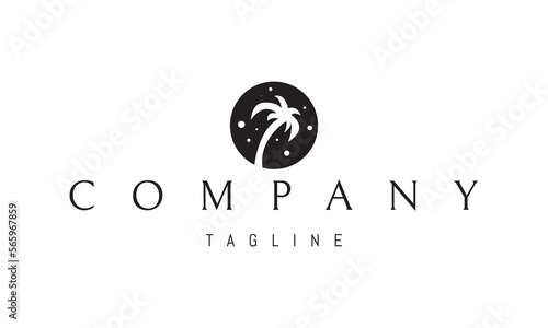 Vector logo on which an abstract image of the silhouette of a palm tree in a circle.