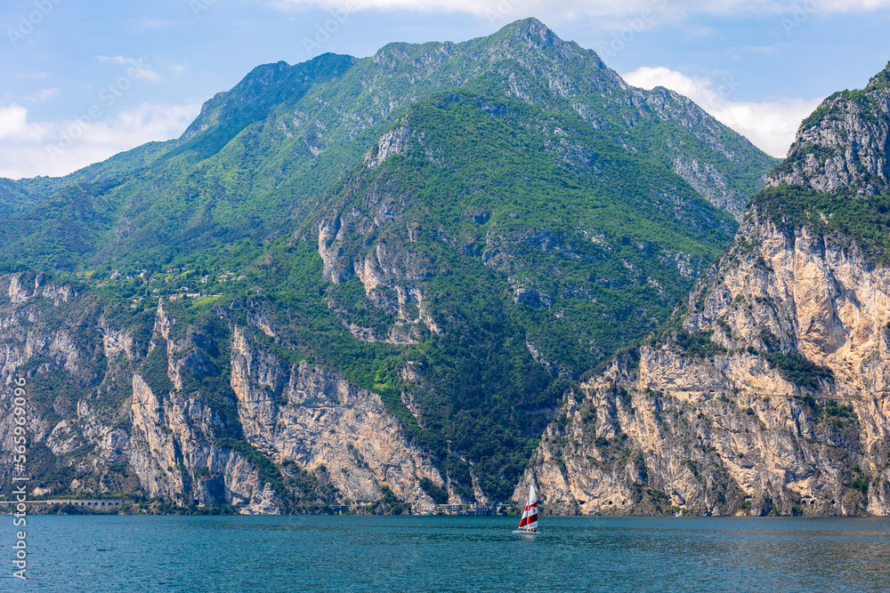 Wooded mountain top and rock wall on the northern shore of Lake Garda in Italy Wooded mountain top and rock wall on the northern shore of Lake Garda in Italy