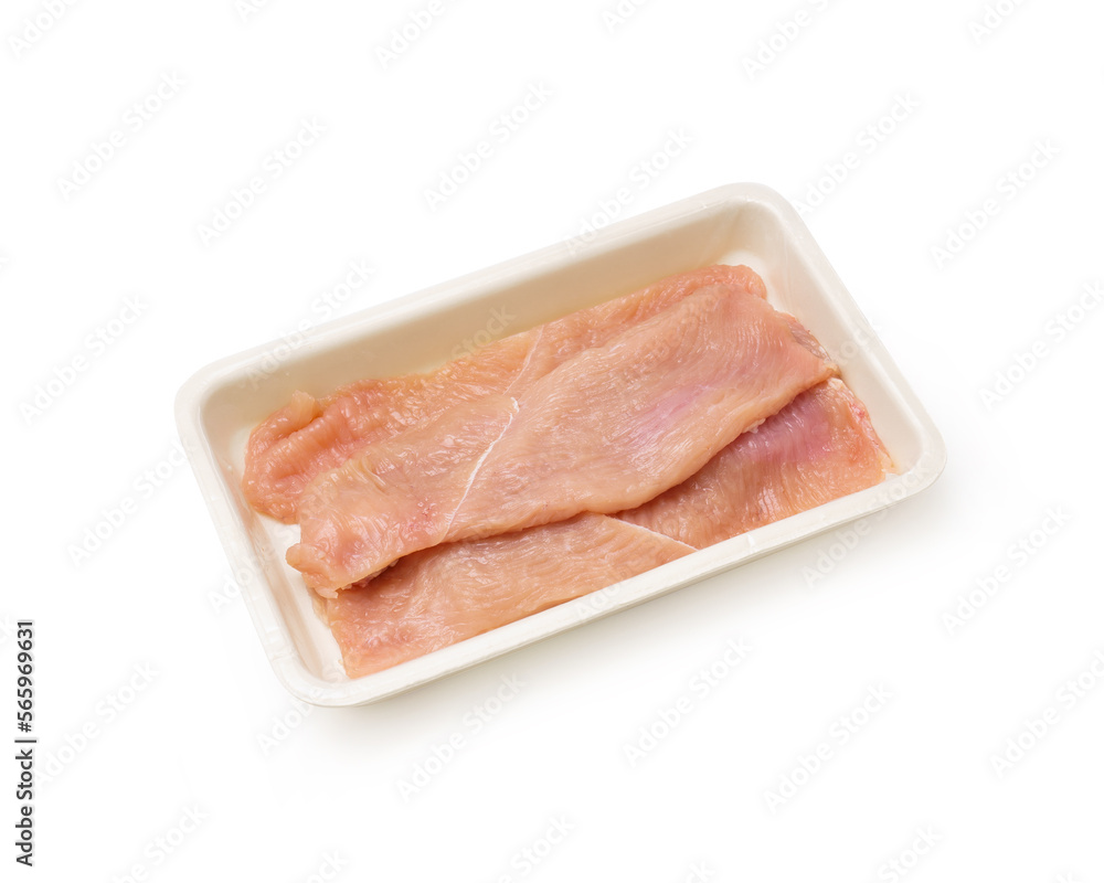 tray with turkey steaks. isolated white background tray with turkey steaks. isolated white background