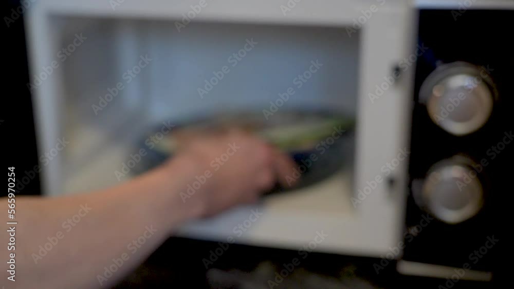Euro banknotes on a plate in the microwave are heated and change shape when heated. A man puts a plate of European money into the oven. Euro banknotes on a plate in the microwave are heated and change shape when heated. A man puts a plate of European money into the oven.