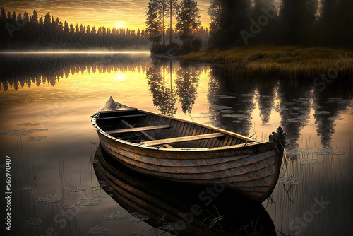 boat on the lake.Generative AI © Shades3d