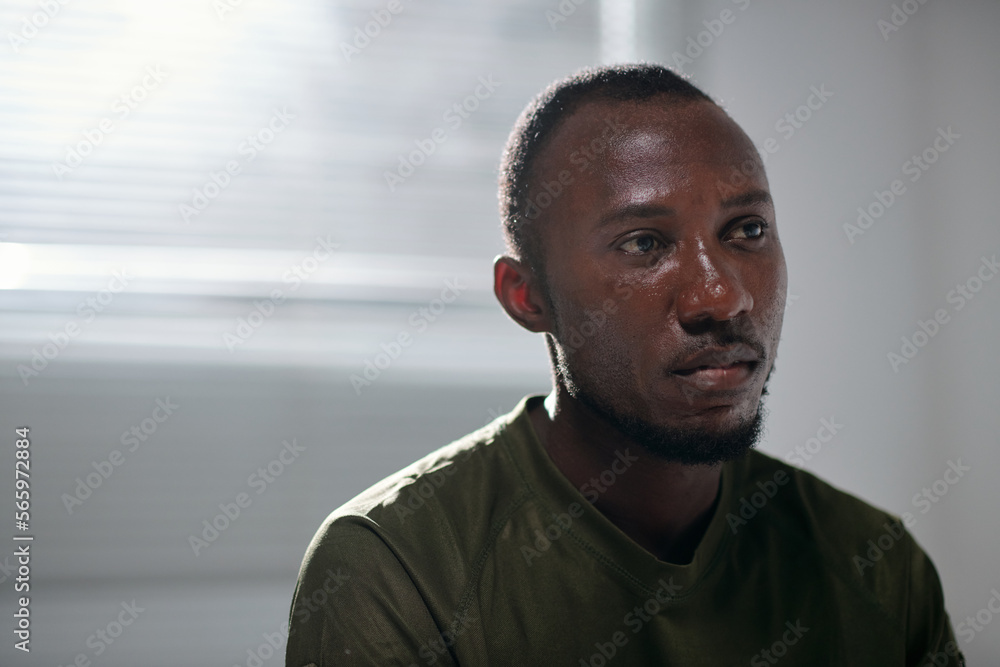 Portrait of pensive depressed soldier suffering from ptsd Portrait of pensive depressed soldier suffering from ptsd