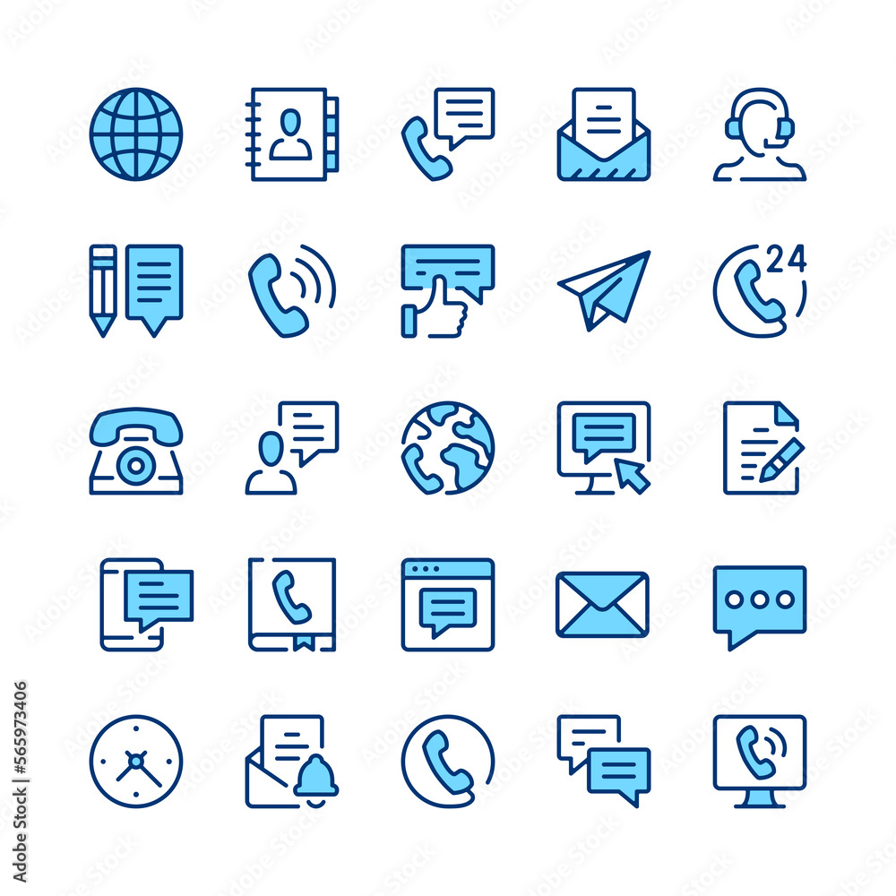 Contact line icons. Set of contact icons. Blue color. Vector line icons set Contact line icons. Set of contact icons. Blue color. Vector line icons set