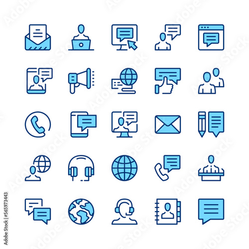 Communication line icons. Set of communication icons. Blue color. Vector line icons set