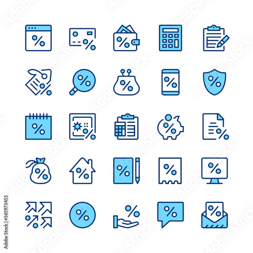 Loan line icons. Set of loan icons. Blue color. Vector line icons set