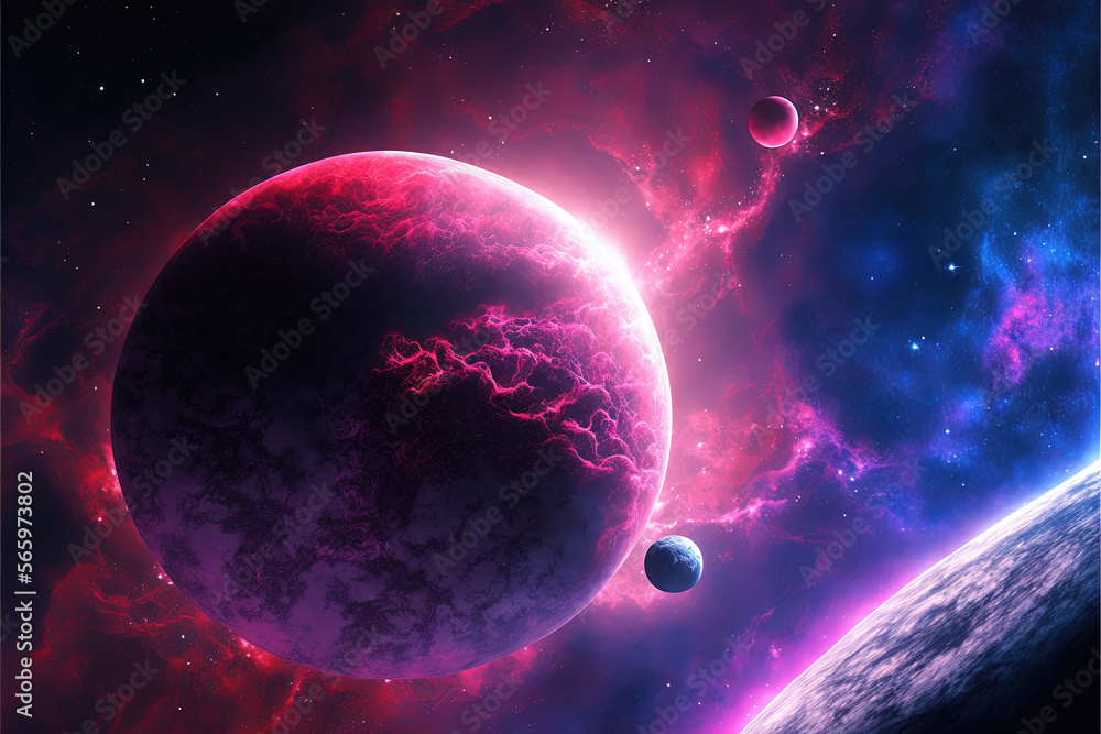 Obraz premium Fantasy planet and starscapes. Generative AI