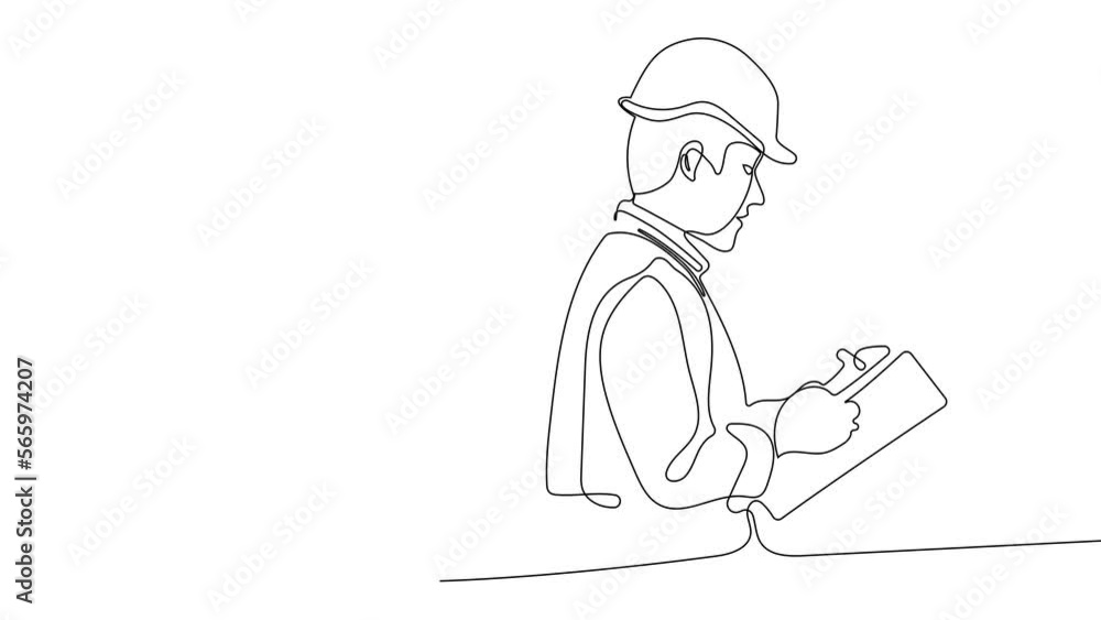 Animated drawing of continuous line draw architect meeting at construction site to talk blueprint design to team member. Building architecture concept. Single line animation. High quality 4k footage Animated drawing of continuous line draw architect meeting at construction site to talk blueprint design to team member. Building architecture concept. Single line animation. High quality 4k footage