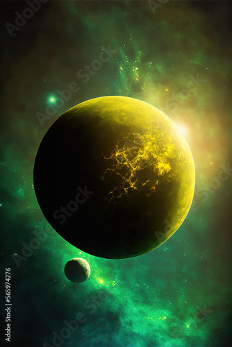 Fantasy planet and starscapes. Generative AI © Raven Sun Creations