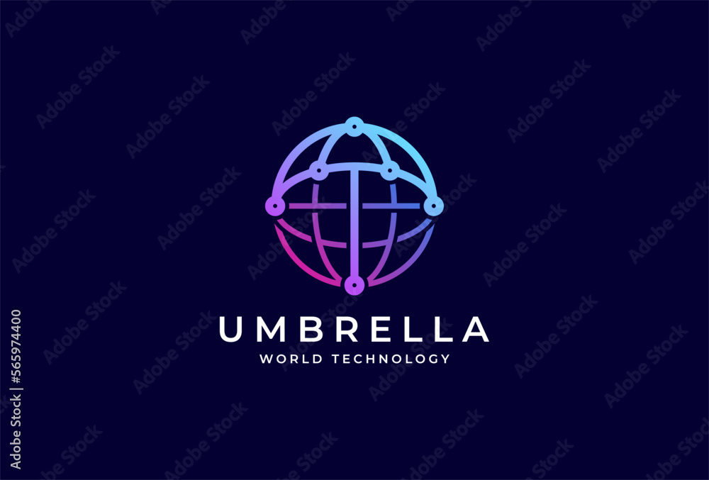 Fototapeta premium Globe Umbrella logo design, globe witth umbrella combination,usable for technology and protection company logos, vector illustration