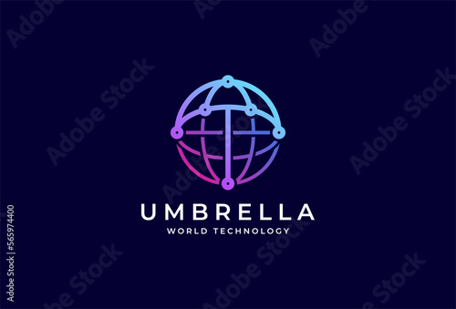 Globe Umbrella logo design, globe witth umbrella combination,usable for technology and protection company logos, vector illustration