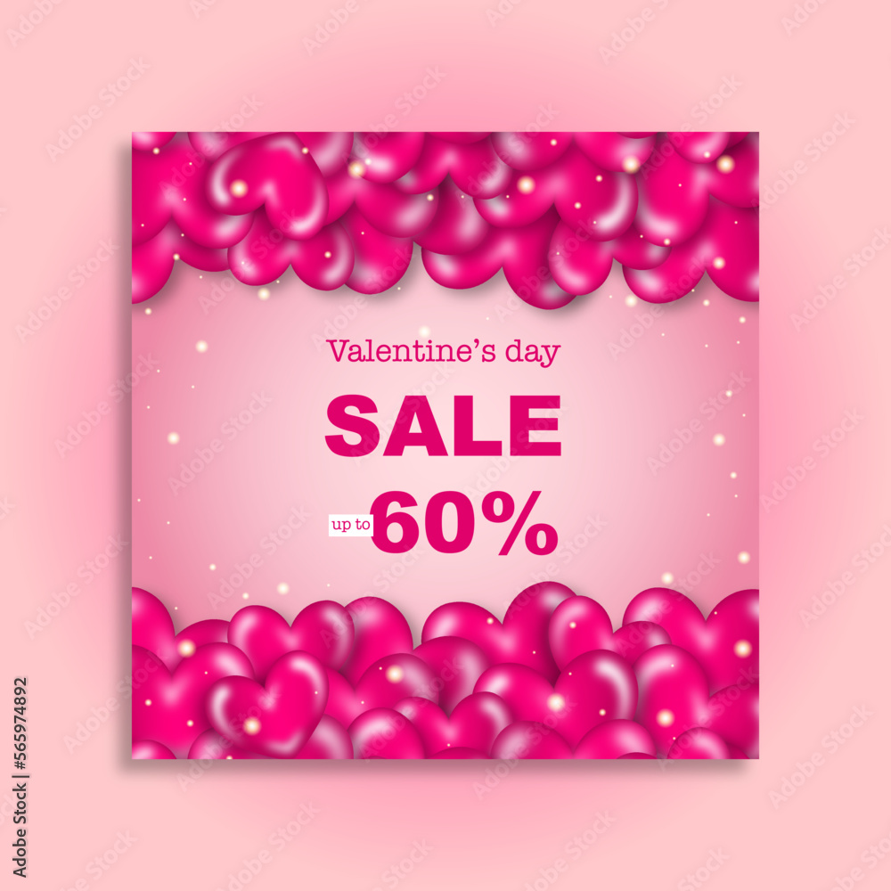 Discount poster with hearts for Valentine's Day