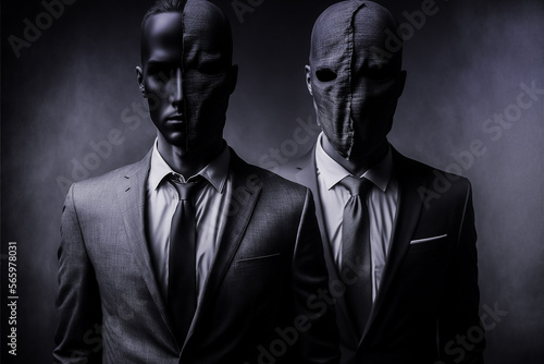 Hommes en costumes portant un masque - Générative IA