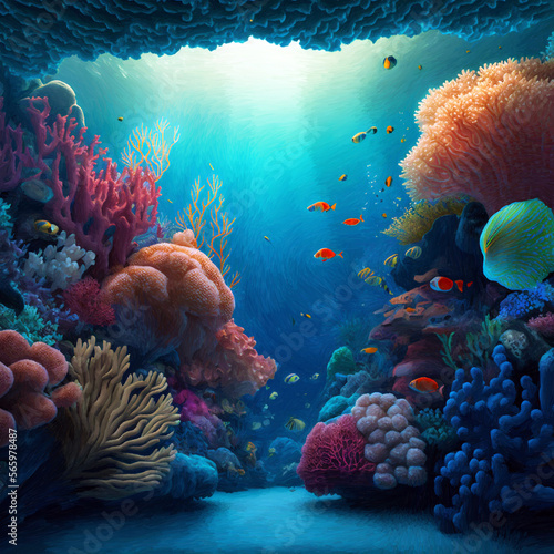 beautiful art of coral reef sea life view - new quality universal colorful joyful holiday nature artistic stock image illustration design generative ai