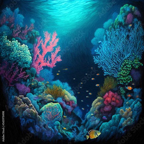 beautiful painting art of coral reef sea life view - new quality universal colorful joyful holiday nature artistic stock image illustration design 
