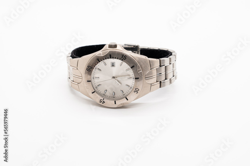 Silver fashionable wind up watch isolated on a white background