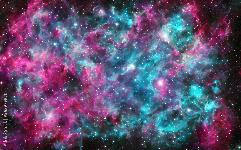 Illustrated pink and blue nebula with stars in interstellar space Generative AI Illustrated pink and blue nebula with stars in interstellar space Generative AI