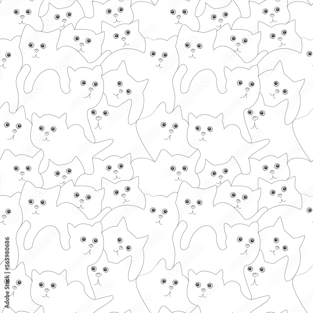 cats for coloring antistress seamless pattern for paper and fabric.