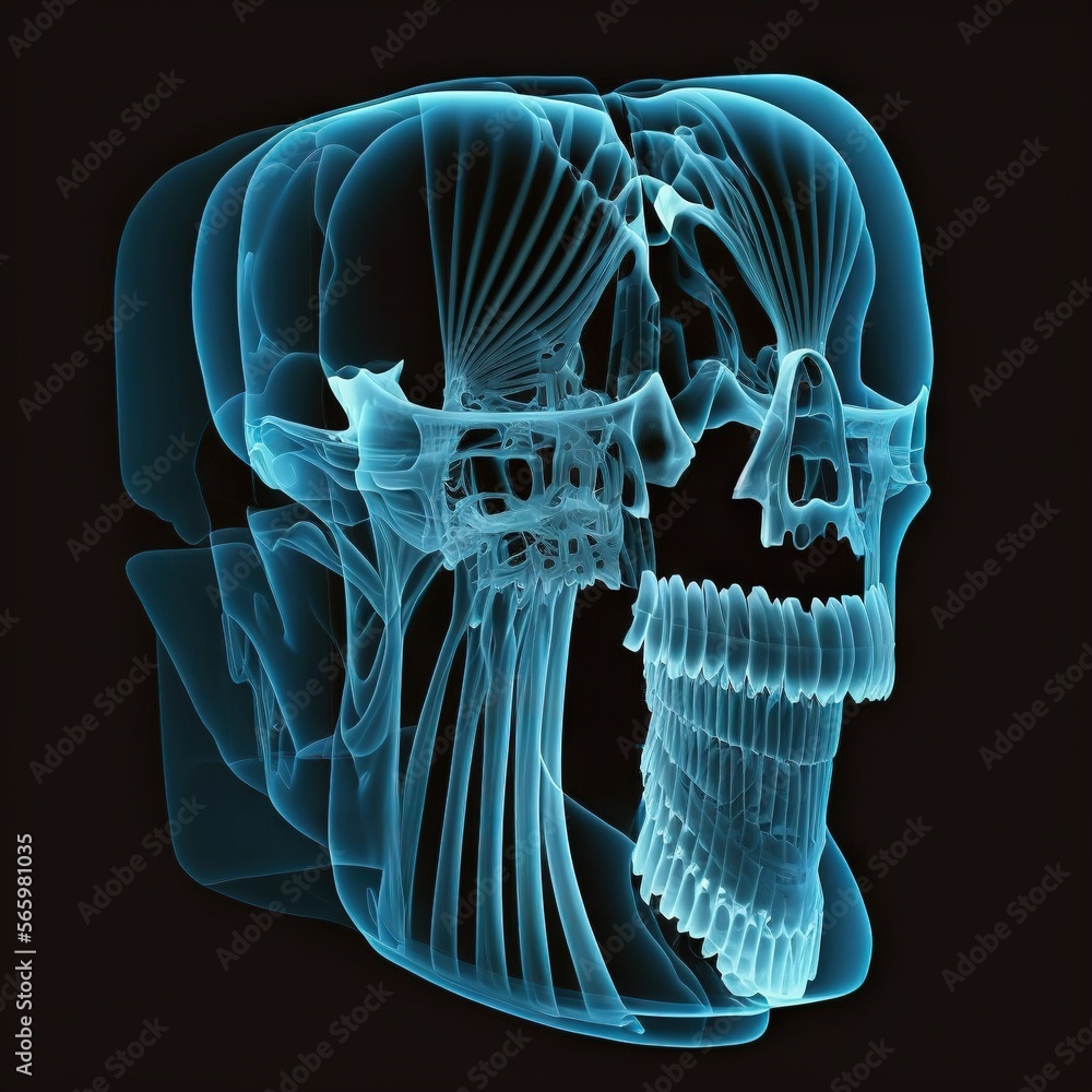 a blue x - ray image of a human skull with a skeleton's head in the ...