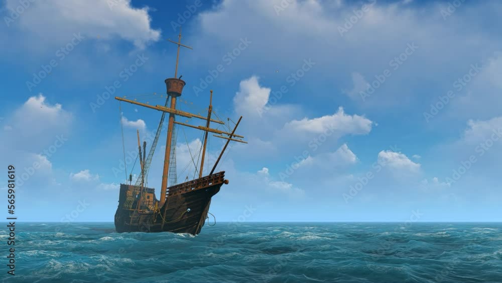 Spanish historical ship in the ocean Spanish historical ship in the ocean