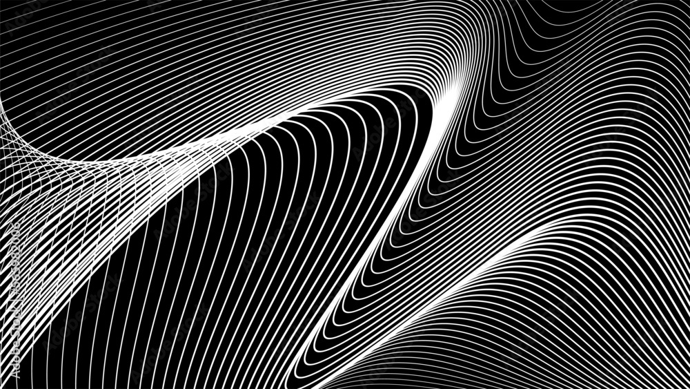 Black and white abstract line wave background.