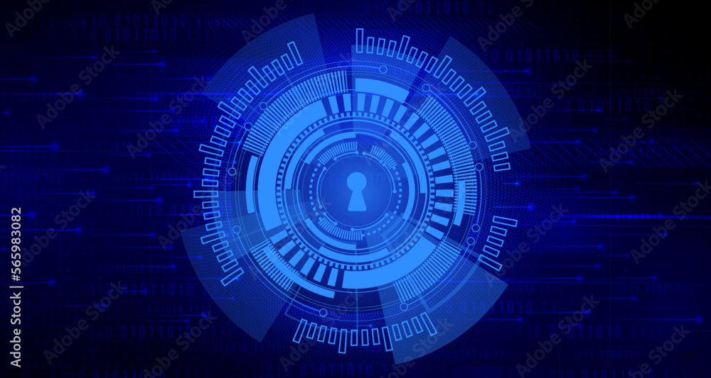 Digital technology secure blue background concept, cyber security access privacy key unlock, abstract tech innovation future data, crime hacker big data safe, network connection, illustration vector