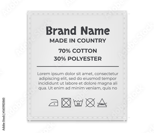 Label tag wash instruction cloth care fabric cotton isolated set. Vector graphic design illustration