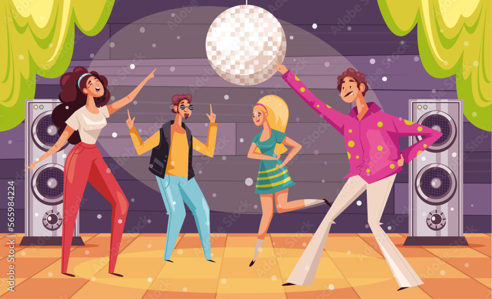 Disco retro dance party music dance floor club concept. Vector cartoon graphic design element illustration Stock Vector | Adobe Stock Disco retro dance party music dance floor club concept. Vector cartoon graphic design element illustration Stock Vector | Adobe Stock