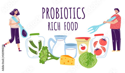 Probiotic fermented rich food vector infographics concept. Vector cartoon graphic design element illustration