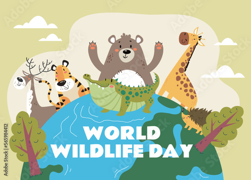 Wildlife day world animal protect wild forest life environment nature conservation concept. Vector flat graphic design element concept illustration 