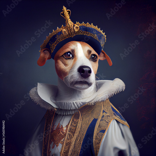 Canvas Print Portrait of a Jack Russell Terrier wearing a royal costume