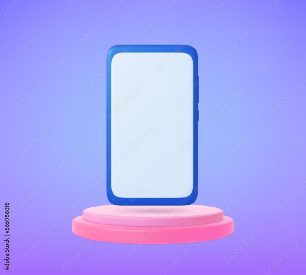 Smartphone 3d on podium mockup. Empty 3d screen phone, digital smart technology realistic element. Modern vector render, round stand and mobile
