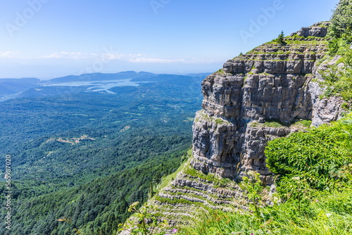 View from the path to the top of Mount Tskhrajvari, Racha region in Georgia