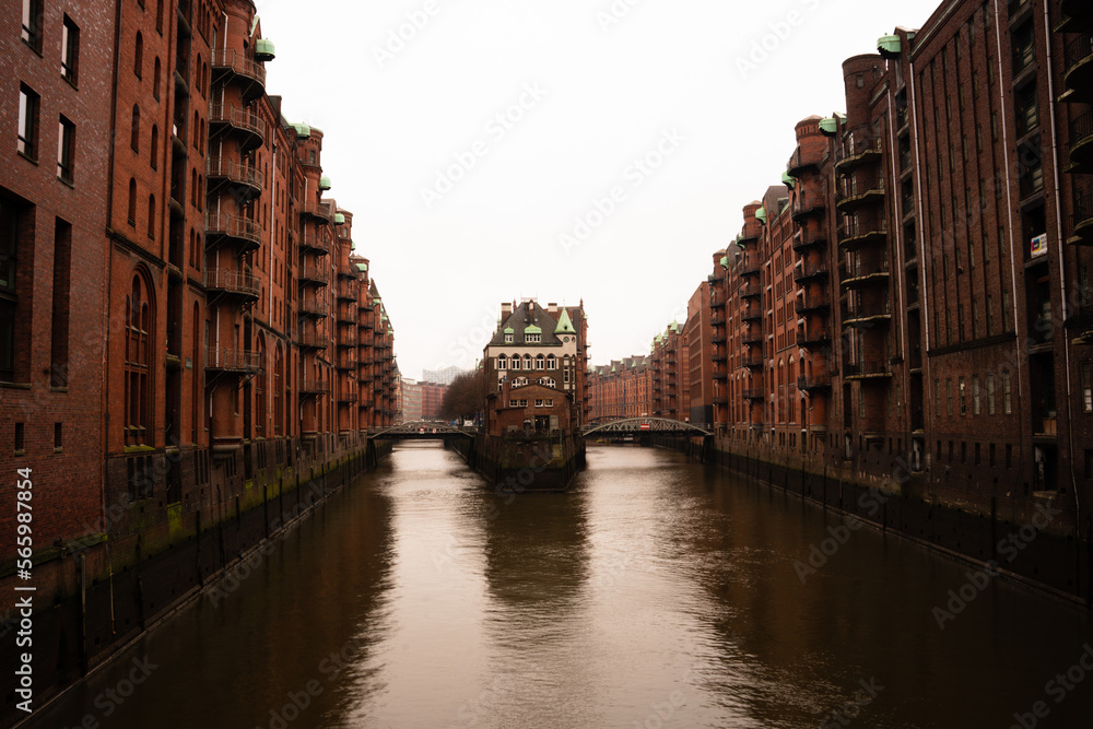 Romantic, moody pictures of the Canal in the city of  Hamburg, Germany.