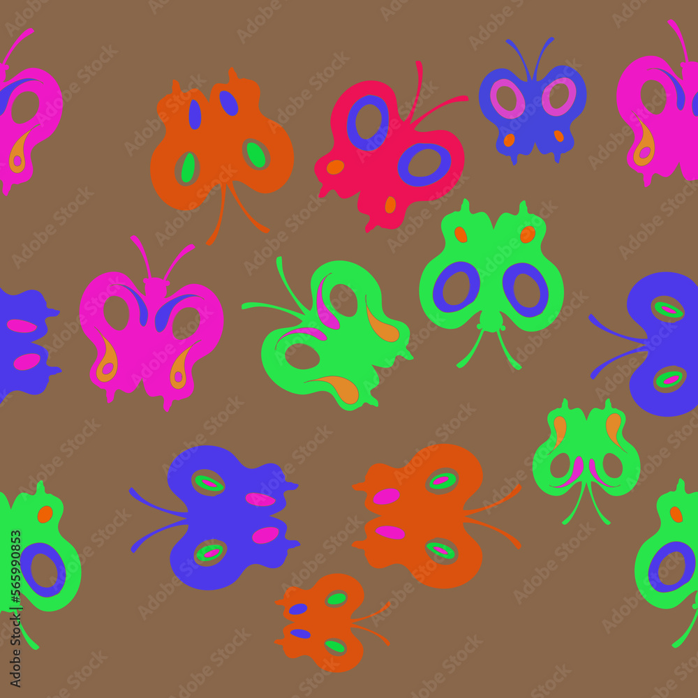 Horizontal stylized colored butterfly, ellipse. Hand drawn.