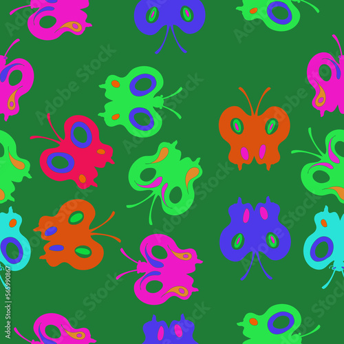 Seamless stylized colored butterfly  ellipse. Hand drawn.