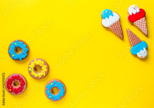 gingerbread on a yellow background. High quality photo flatly place for text