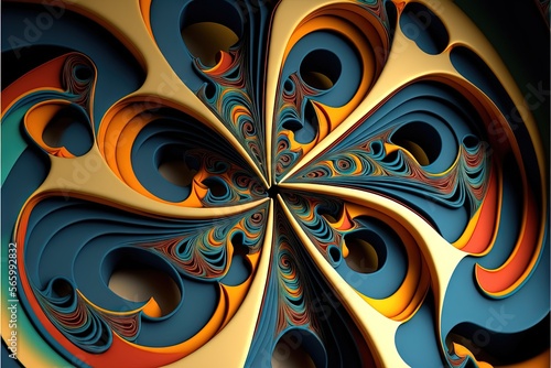  a computer generated image of a flower with a blue center and yellow center and a yellow center and a blue center with a yellow center. generative ai