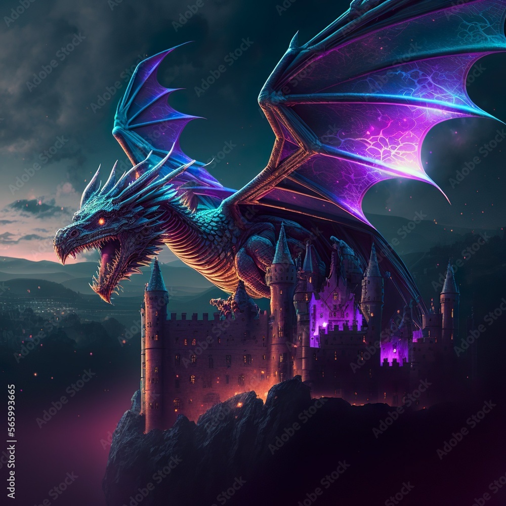 Dragon at the top of a Castle Stock Illustration | Adobe Stock