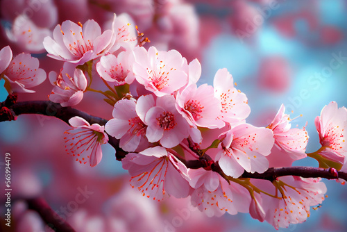 Branch of cherry blossom tree.  AI generated