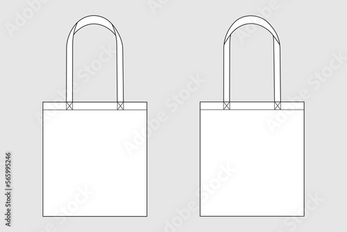 Shopper bag vector template isolated on white. Apparel models sketch set. Outline for fashion clothes design. Front and back view. 
