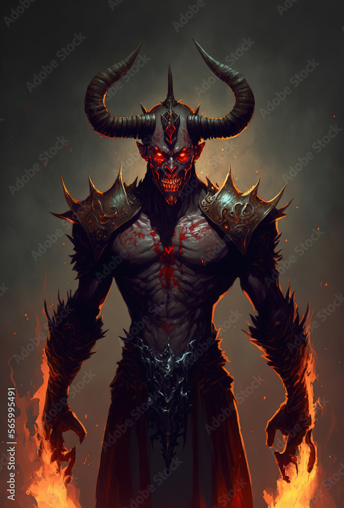 demon character, full body, hell, dark fantasy art illustration demon character, full body, hell, dark fantasy art illustration