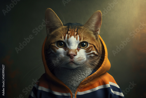 portrait of a cat dressed in a sports sweatshirt, art illustration  © vvalentine
