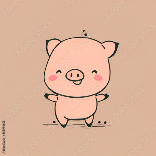 Cartoon funny pig. Joyful pig..