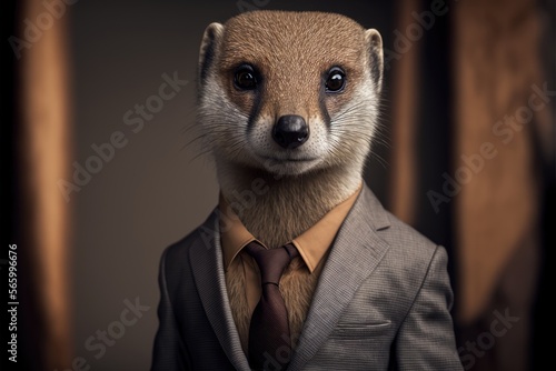 Portrait of a mongoose in a business suit