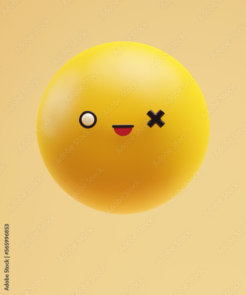 Fototapeta premium Crazy emoticon with a funny kawaii face with white eyes