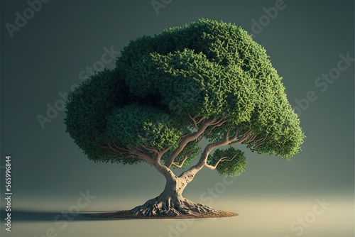  a tree that is growing out of a small island in the middle of the ocean with a gray sky in the background and a green background.  generative ai