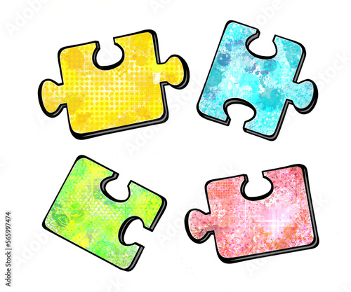 Set of four colorful puzzle pieces. 