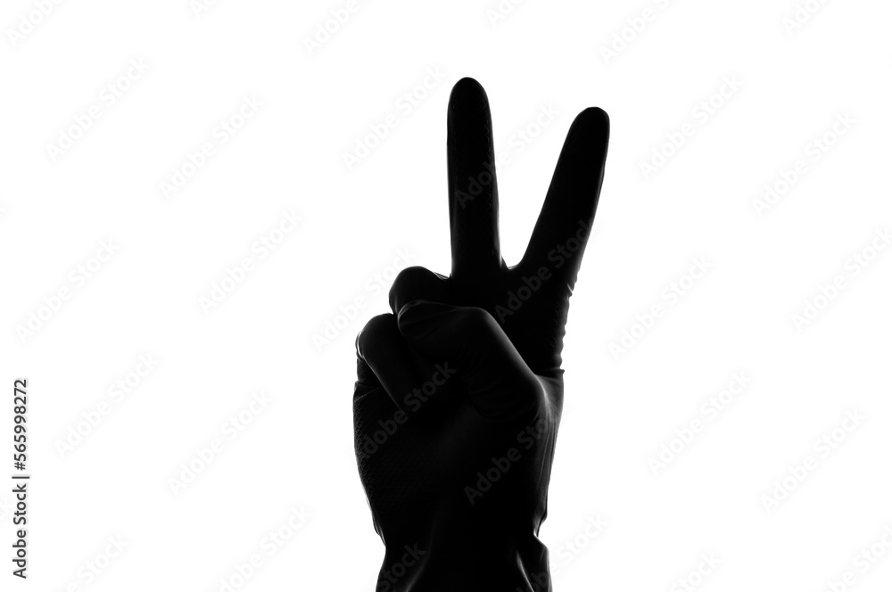 Silhouette gestures. Black gloves show a finger symbol on a white background. Isolated Silhouette gestures. Black gloves show a finger symbol on a white background. Isolated