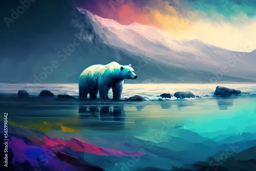  Colorful digital paint of a bear in the sea Abstract