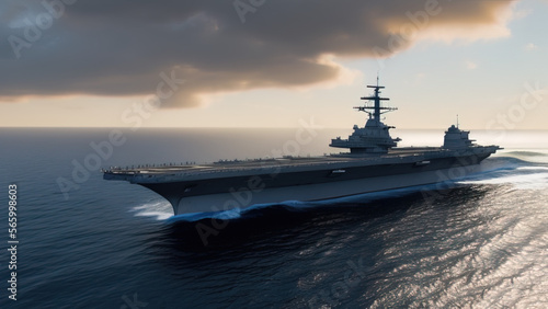 aircraft carrier in the ocean, naval battle, war, Generative AI